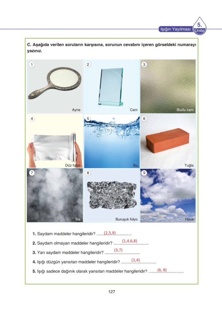 5. Sınıf Fen Bilimleri Cevapları SDR Dikey Yayıncılık Sayfa 127