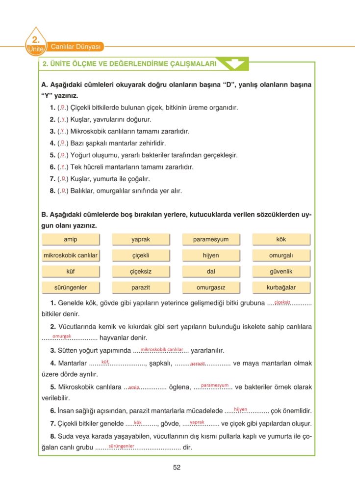 5. Sınıf Fen Bilimleri Ders Kitabı Cevapları SDR Dikey Yayıncılık