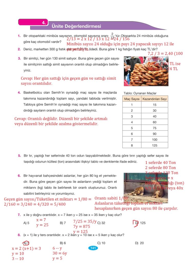  7.sınıf matematik sayfa 141 cevabı berkay yayınları