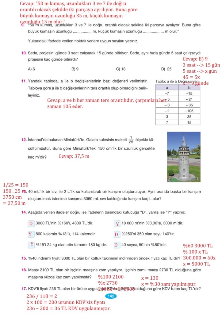 7. sınıf matematik berkay yayınları sayfa 142 cevapları 