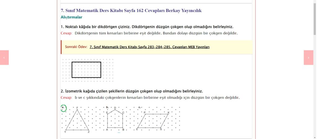 7. sınıf matematik berkay yayınları sayfa 162 cevapları