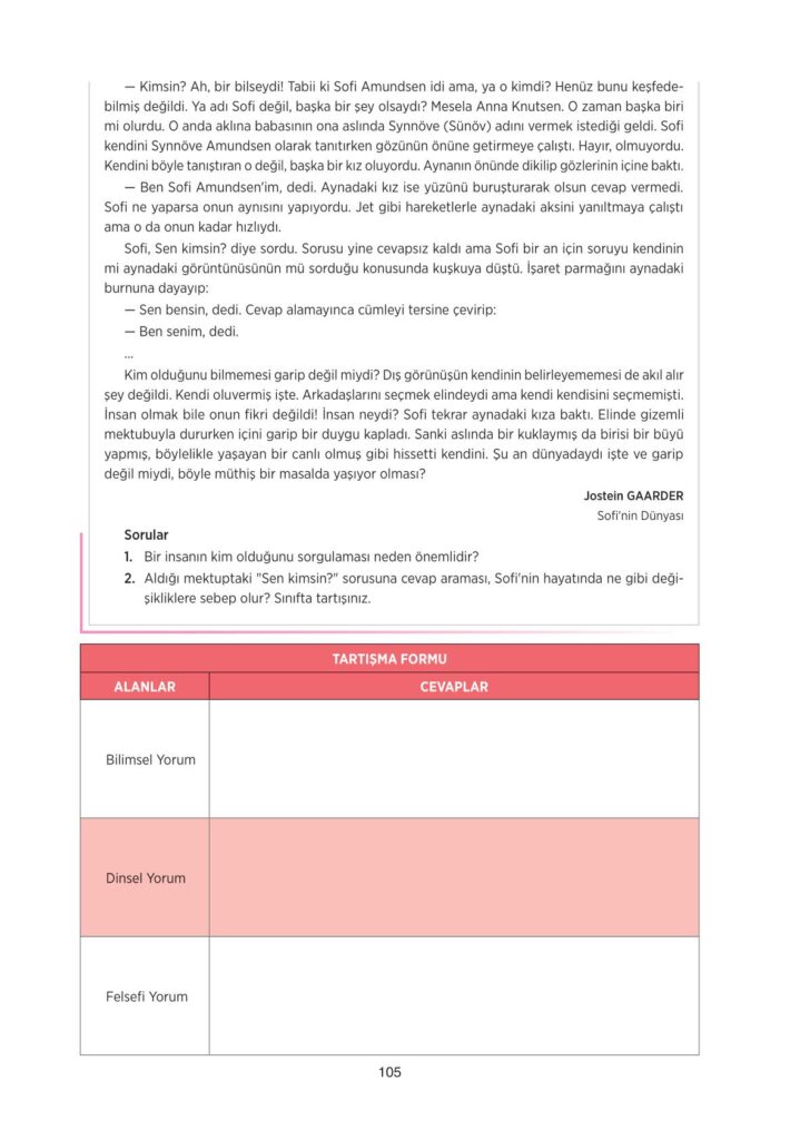 10.sınıf felsefe ders kitabı sayfa 105 cevabı tuna yayınları 