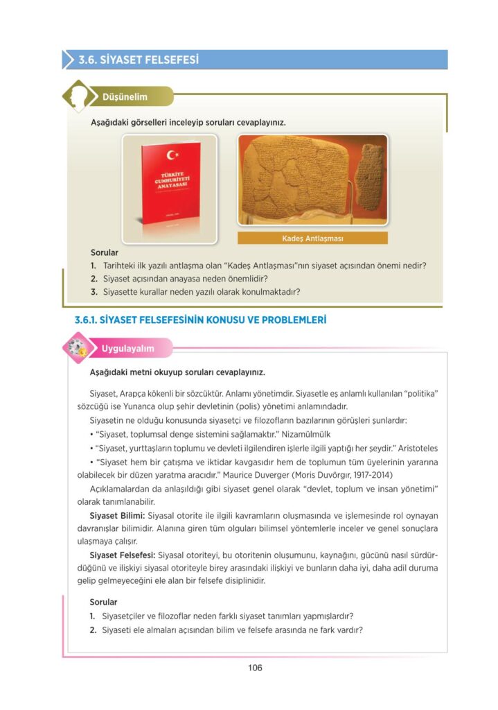 10.sınıf felsefe ders kitabı sayfa 106 cevabı tuna yayınları