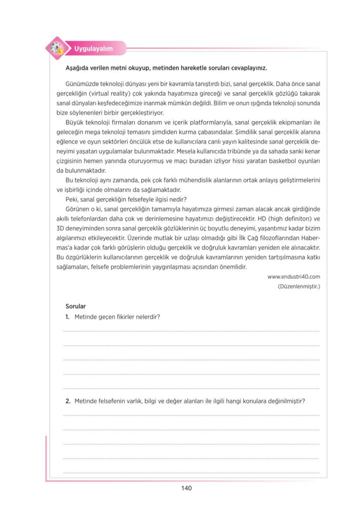 10. sınıf felsefe tuna yayınları sayfa 140 cevapları 