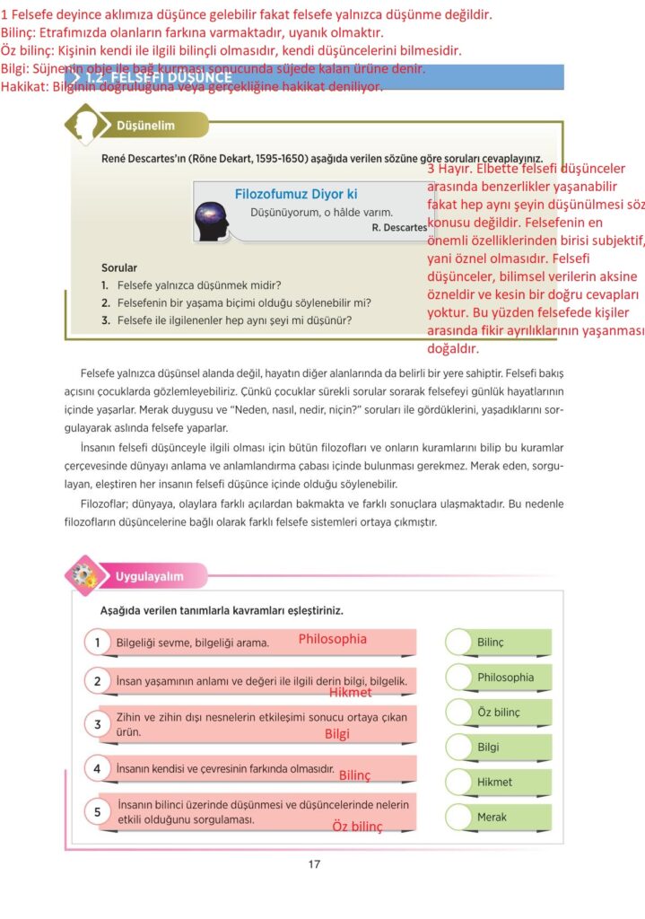 10. sınıf felsefe tuna yayıncılık sayfa 17 cevapları 