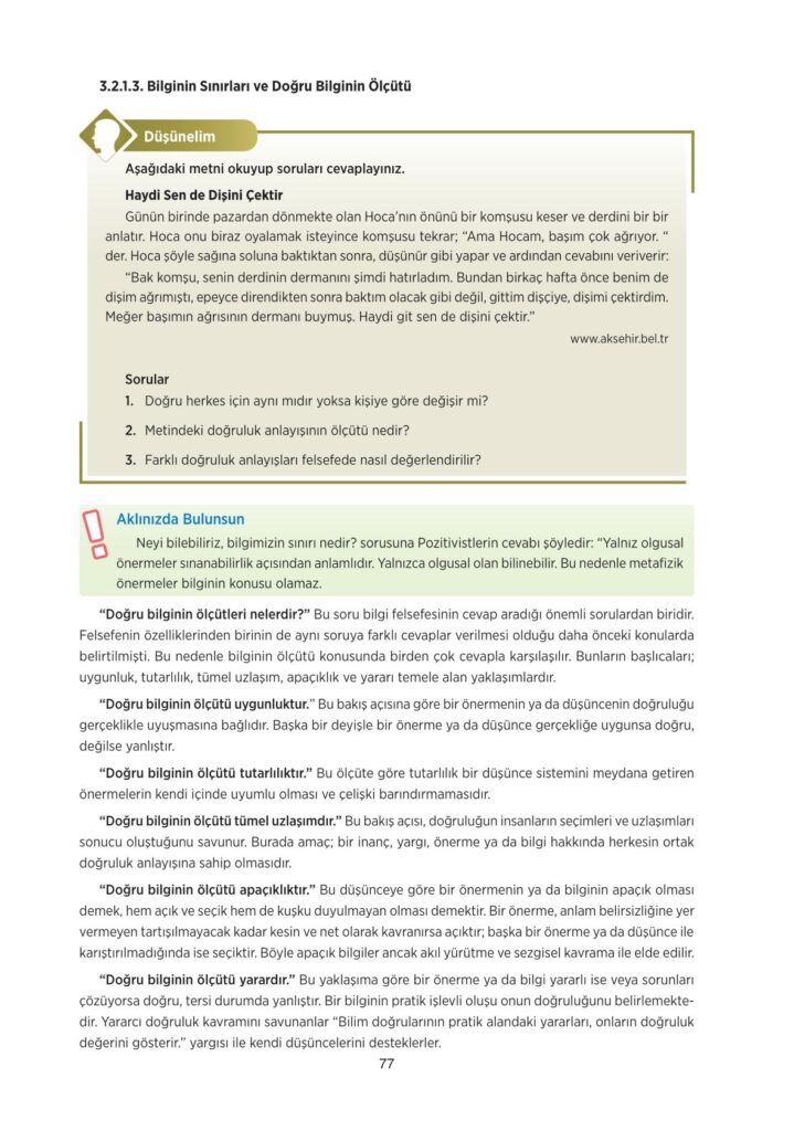  10.sınıf felsefe ders kitabı sayfa 77 cevabı tuna yayınları