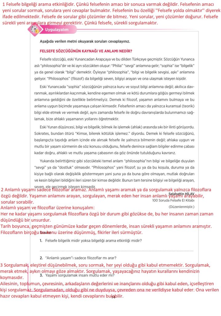 10. sınıf felsefe tuna yayınları sayfa 14 cevaplar