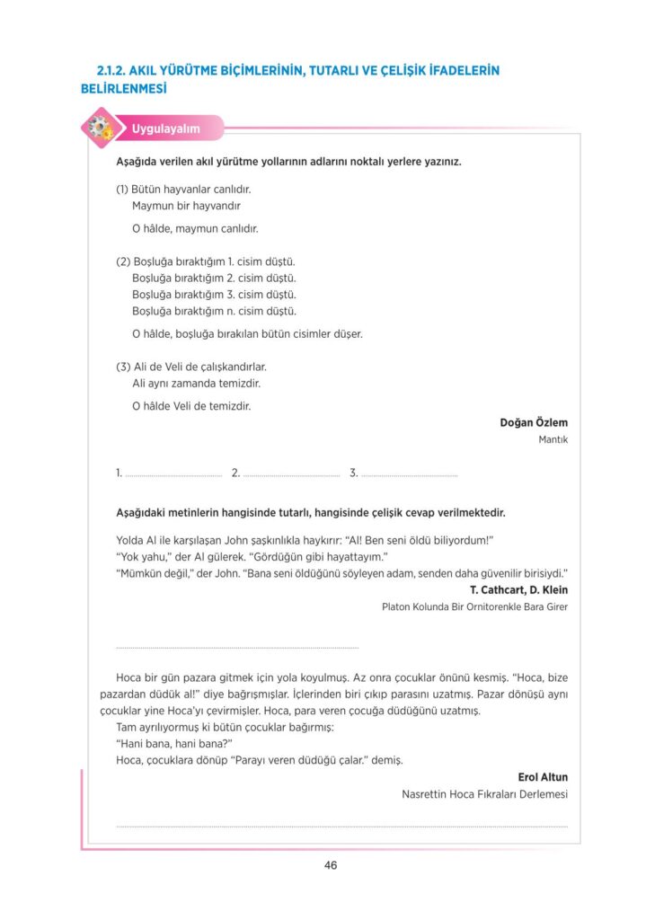 10. sınıf felsefe tuna yayınları sayfa 46 cevapları