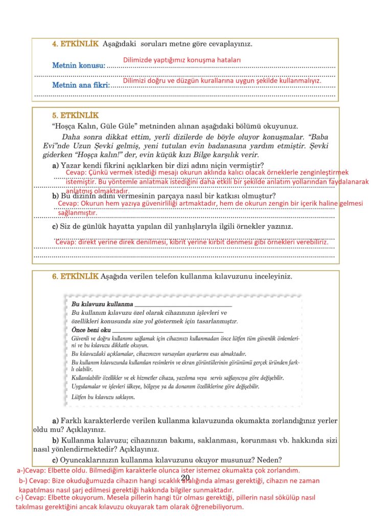5.sınıf türkçe kitabı sayfa 20 cevapları anıttepe yayıncılık