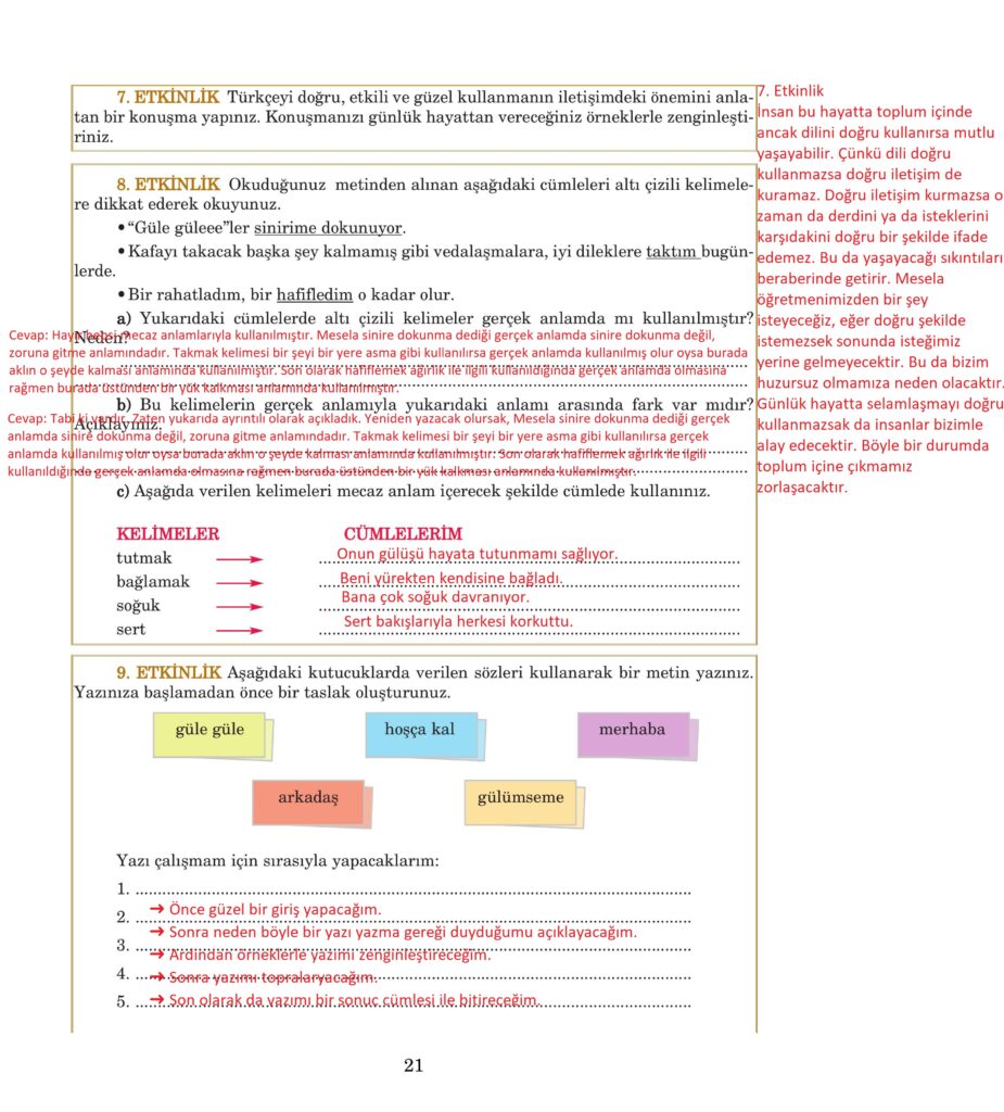 5.sınıf türkçe kitabı sayfa 21 cevapları anıttepe yayıncılık