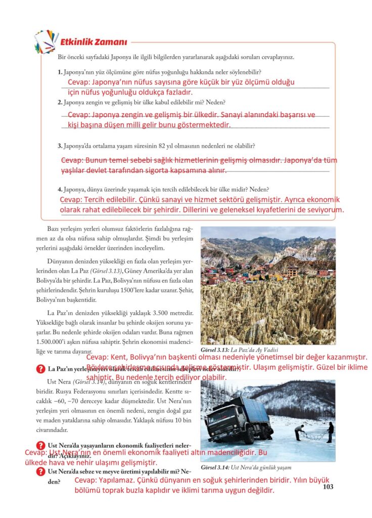 7.sınıf sosyal bilgiler ekoyay yayınları sayfa 103 cevabı