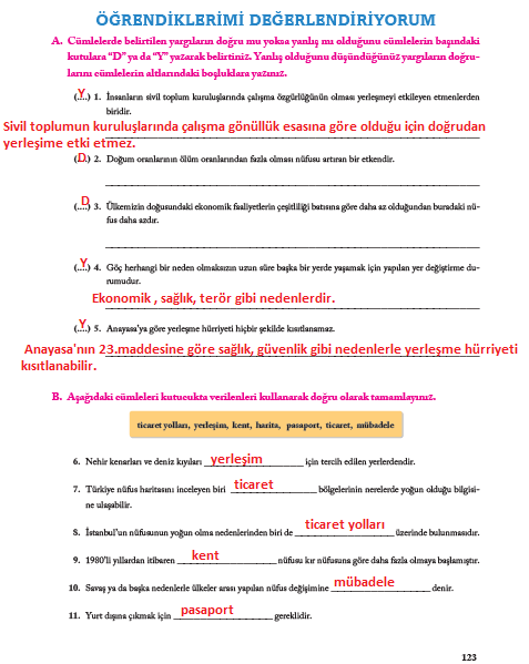7.sınıf sosyal bilgiler ekoyay yayınları sayfa 123 cevabı