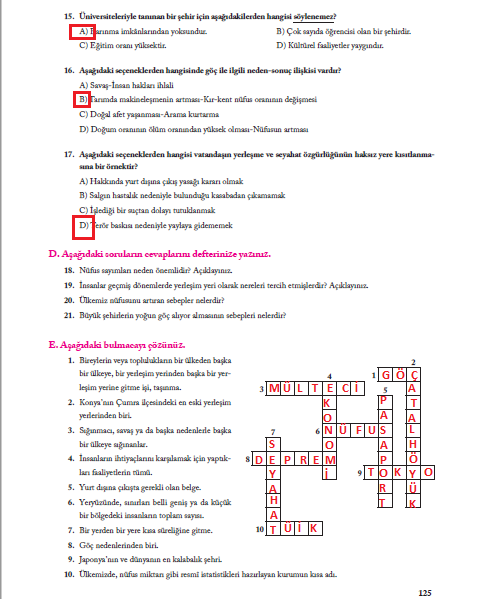 7.sınıf sosyal kitabı sayfa 125 cevapları ekoyay yayıncılık
