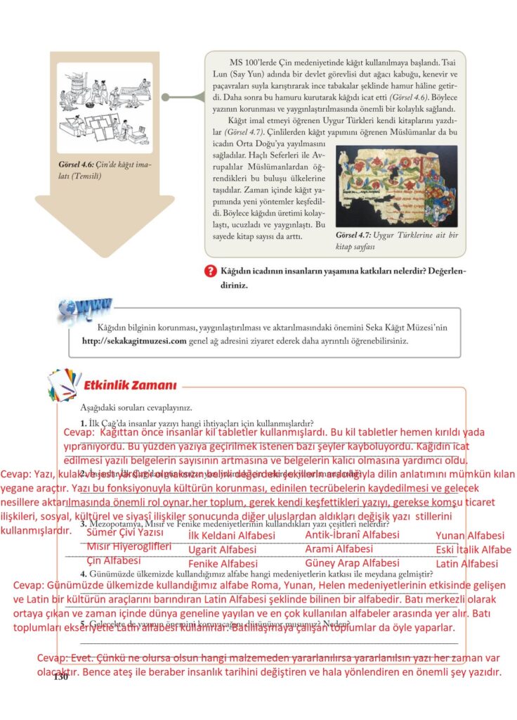 7.sınıf sosyal bilgiler ekoyay yayınları sayfa 130 cevabı 