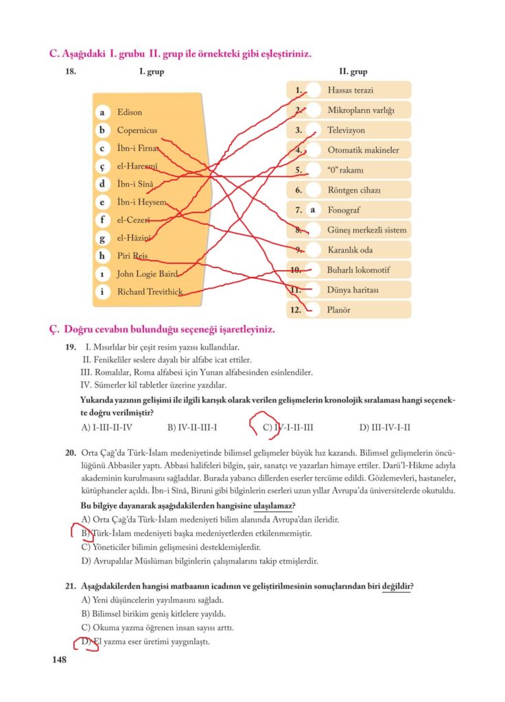 7.sınıf sosyal bilgiler ekoyay yayınları sayfa 148 cevabı 
