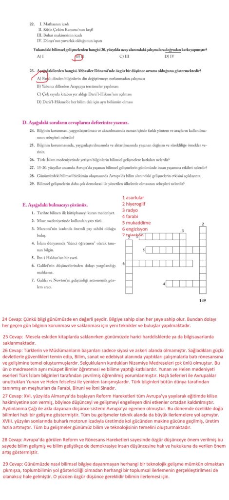 7.sınıf sosyal bilgiler ekoyay yayınları sayfa 149 cevabı