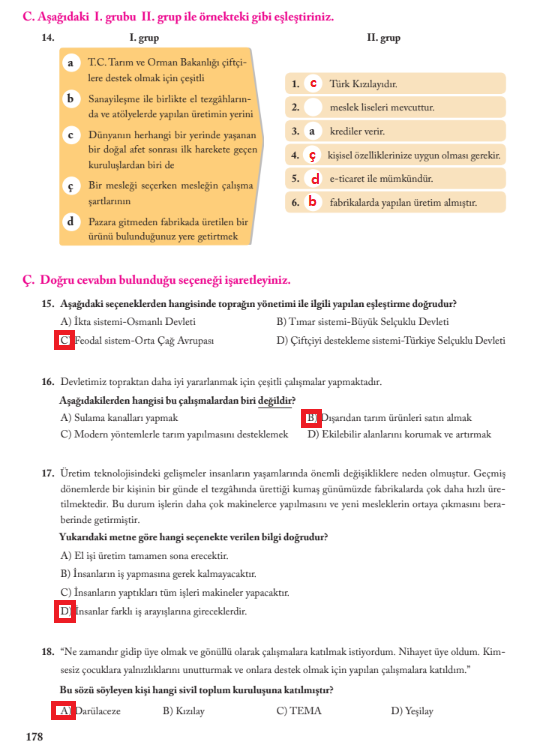 7.sınıf sosyal bilgiler ekoyay yayınları sayfa 178 cevabı
