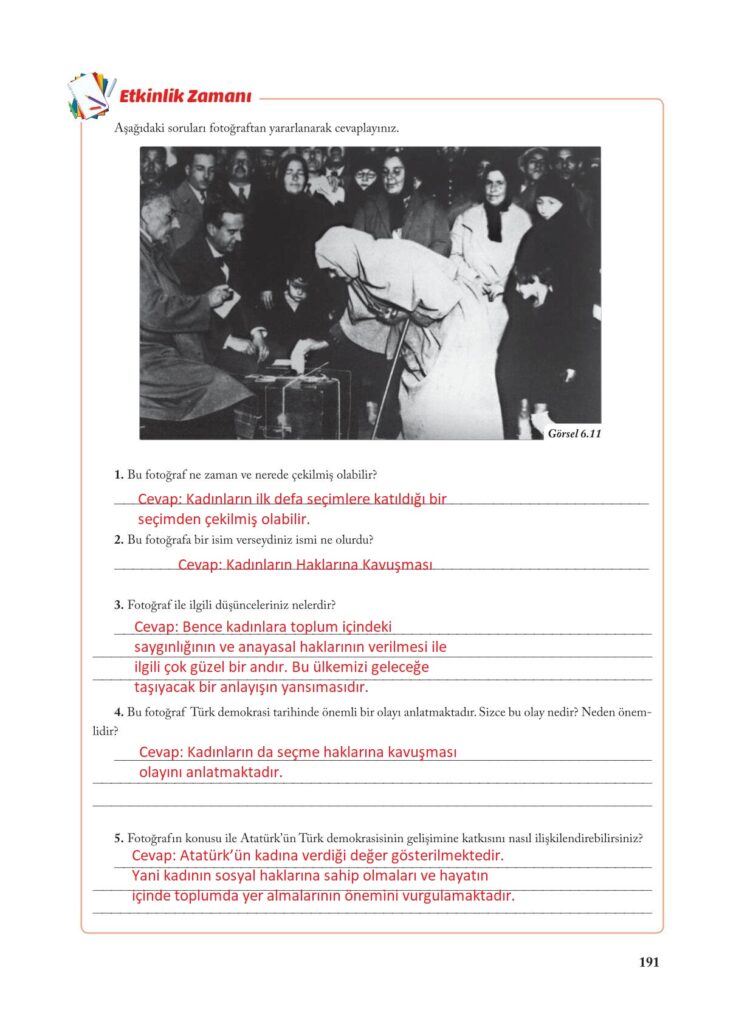 7.sınıf sosyal bilgiler ekoyay yayınları sayfa 191 cevabı