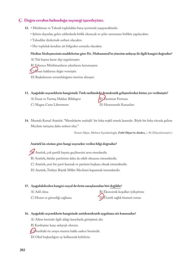 7.sınıf sosyal bilgiler ekoyay yayınları sayfa 202 cevabı 