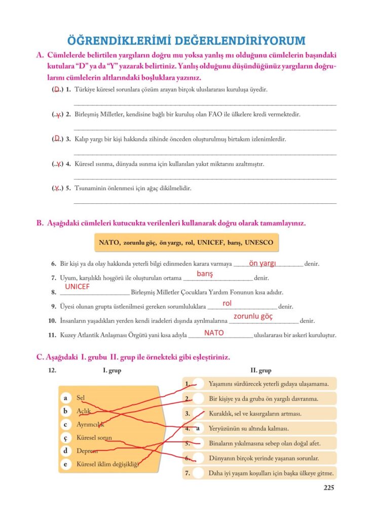 7.sınıf sosyal bilgiler ekoyay yayınları sayfa 225 cevabı 
