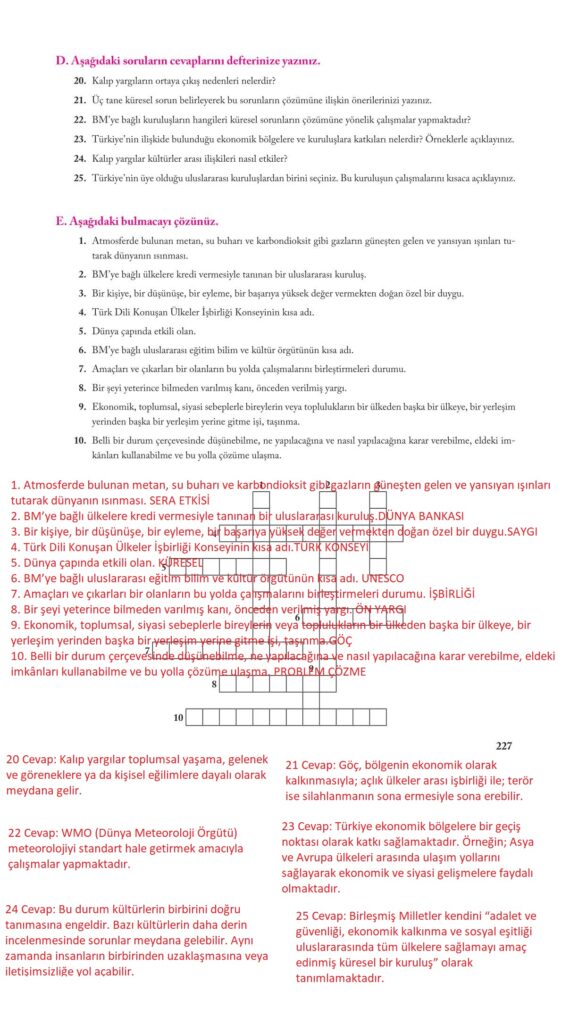 7.sınıf sosyal kitabı sayfa 227 cevapları ekoyay yayıncılık