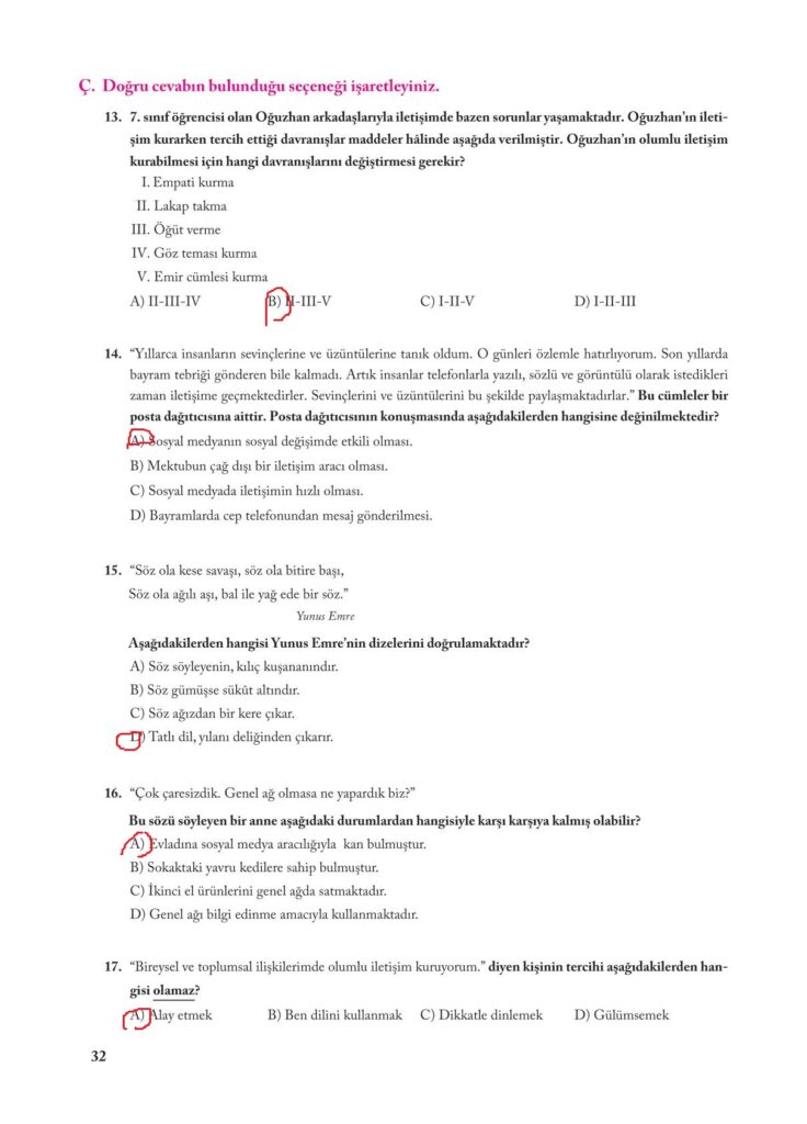 7.sınıf sosyal kitabı sayfa 32 cevapları ekoyay yayıncılık 

