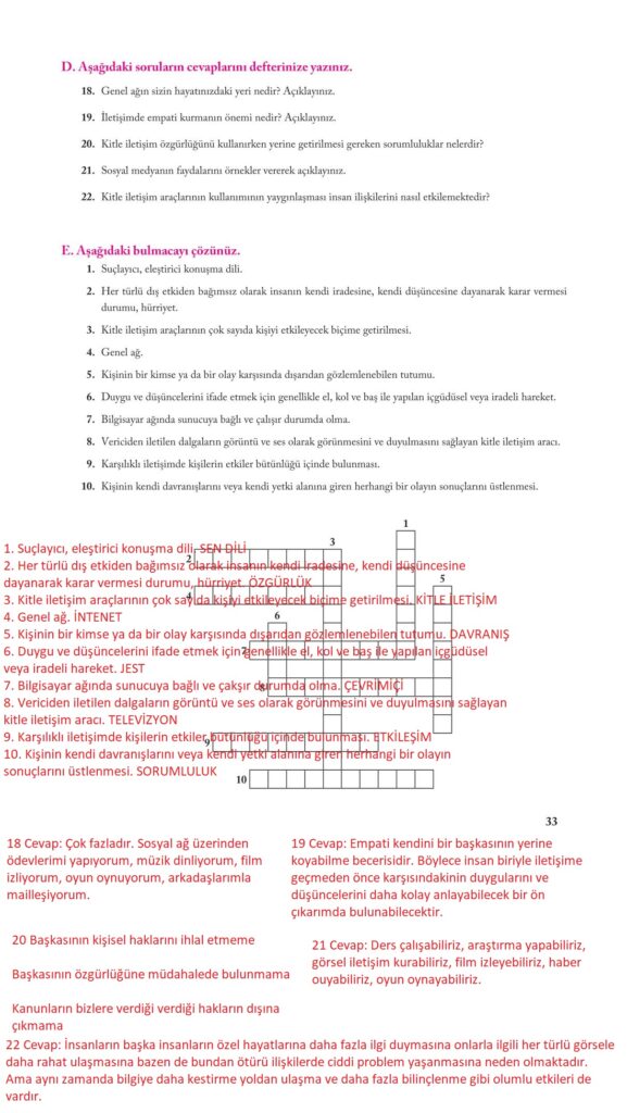 7.sınıf sosyal kitabı sayfa 33 cevapları ekoyay yayıncılık 