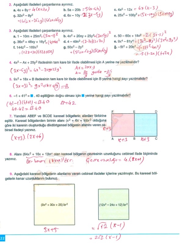 8. sınıf matematik kitabı sayfa 122 cevapları koza yayınları 