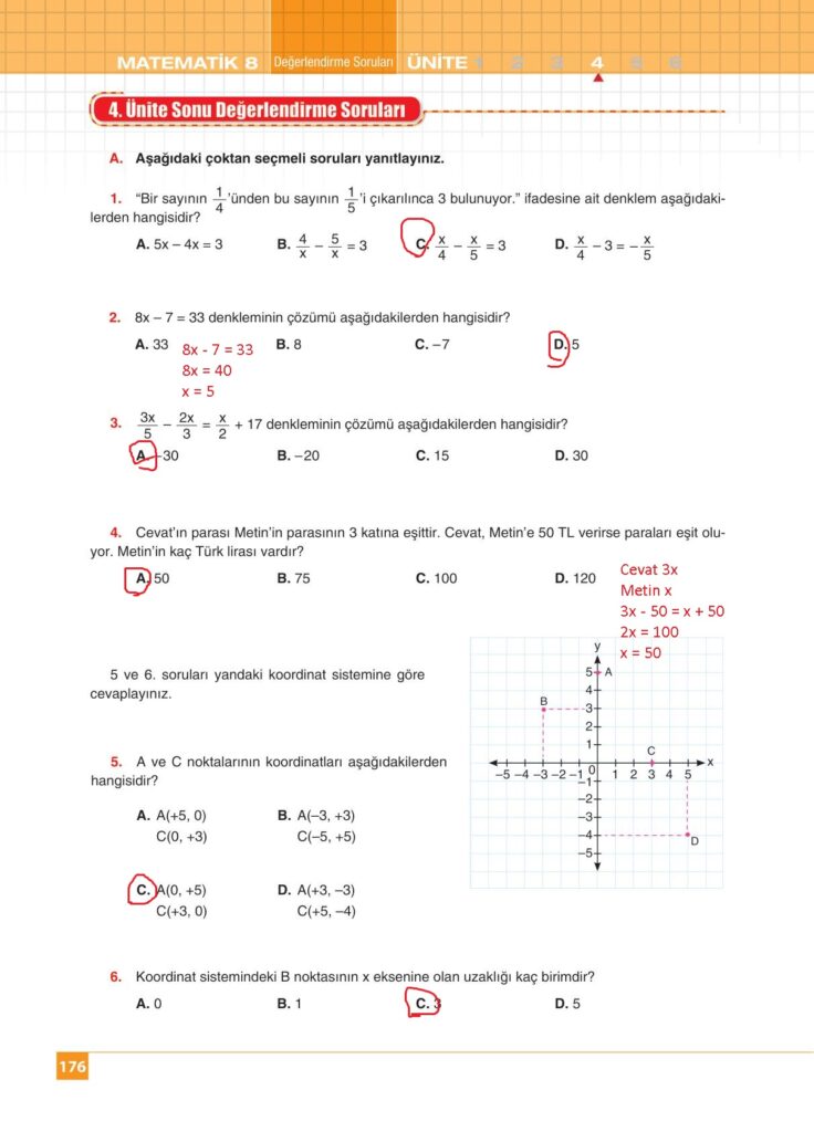 8.sınıf matematik koza yayınları sayfa 176 cevabı