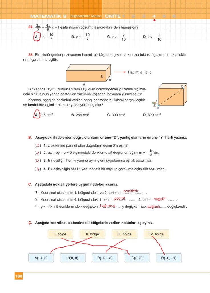 8.sınıf matematik koza yayınları sayfa 180 cevabı 