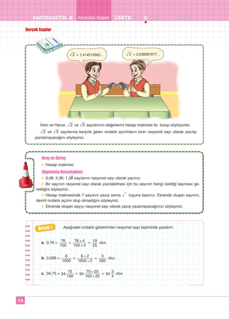  8. sınıf matematik kitabı sayfa 74 cevapları koza yayınları 