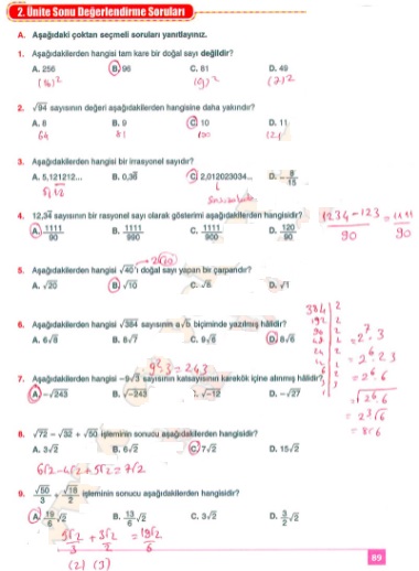 8. sınıf matematik kitabı sayfa 89 cevapları koza yayınları