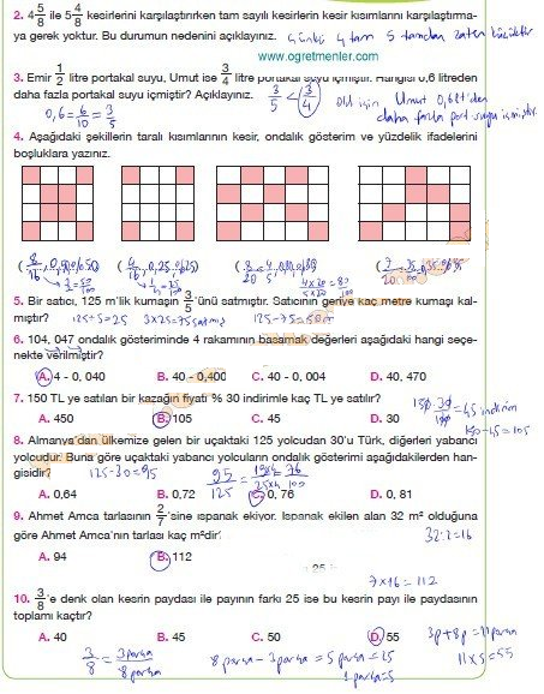 5. sınıf matematik özgün yayınları 4. ünite cevapları