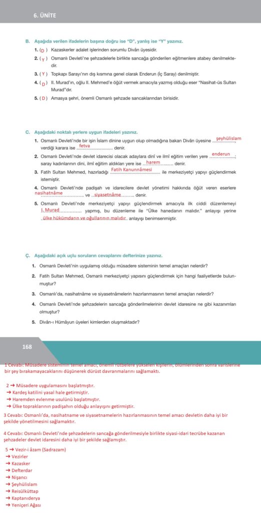 10. sınıf tarih ders kitabı sayfa 168 cevabı ilke yayınları