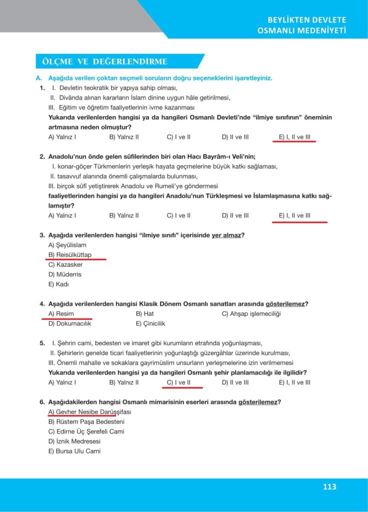 10. sınıf tarih ders kitabı sayfa 113 cevabı ilke yayınları