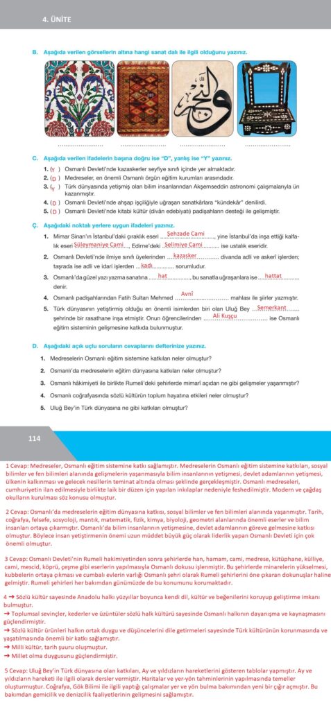  10. sınıf tarih ders kitabı sayfa 114 cevabı ilke yayınları 