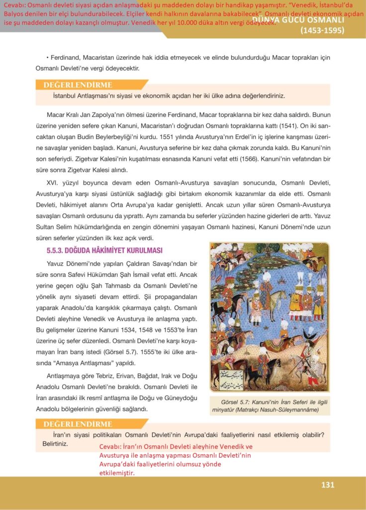  10. sınıf tarih ders kitabı sayfa 131 cevabı ilke yayınları 
