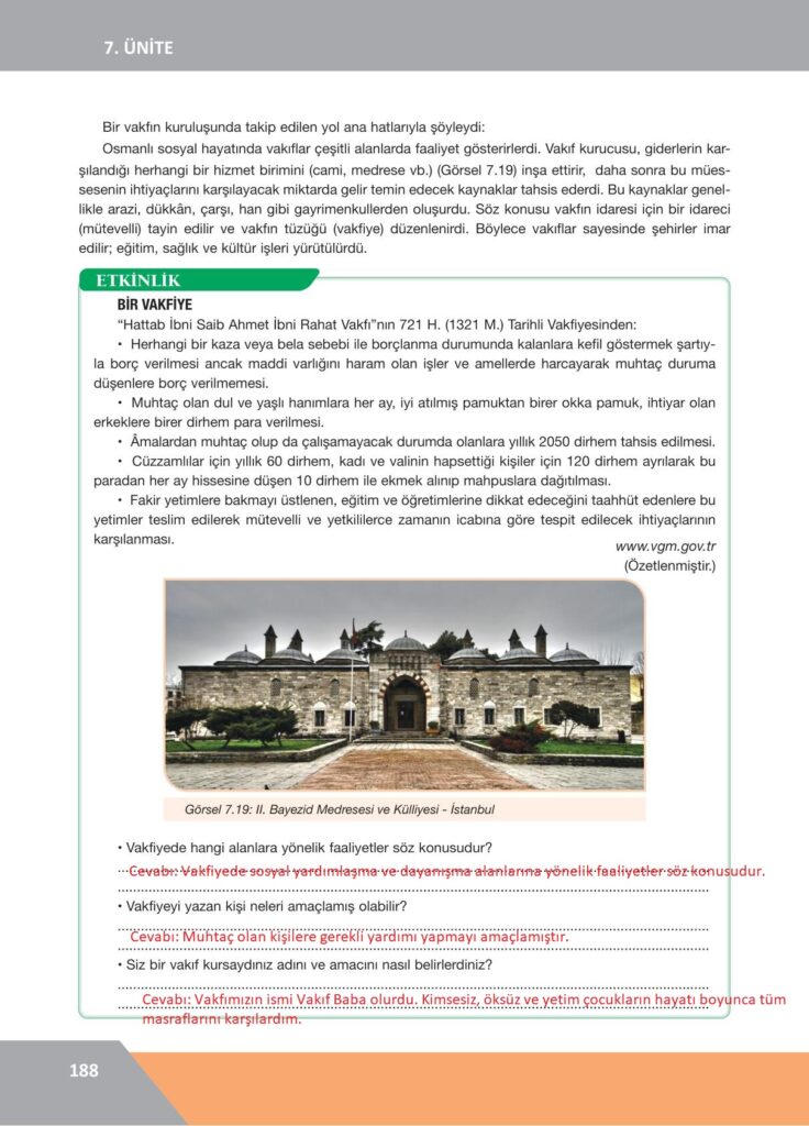 10. sınıf tarih ders kitabı sayfa 188 cevabı ilke yayınları
