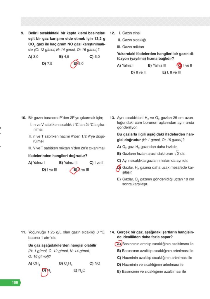 11. sınıf kimya ders kitabı sayfa 108 cevabı e-kare yayınları 