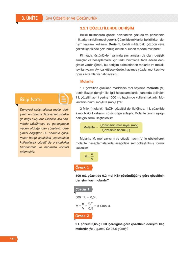 11. sınıf kimya ders kitabı sayfa 116 cevabı e-kare yayınları
