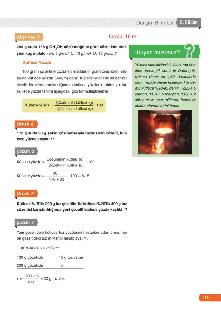 11. sınıf kimya ders kitabı sayfa 119 cevabı e-kare yayınları
