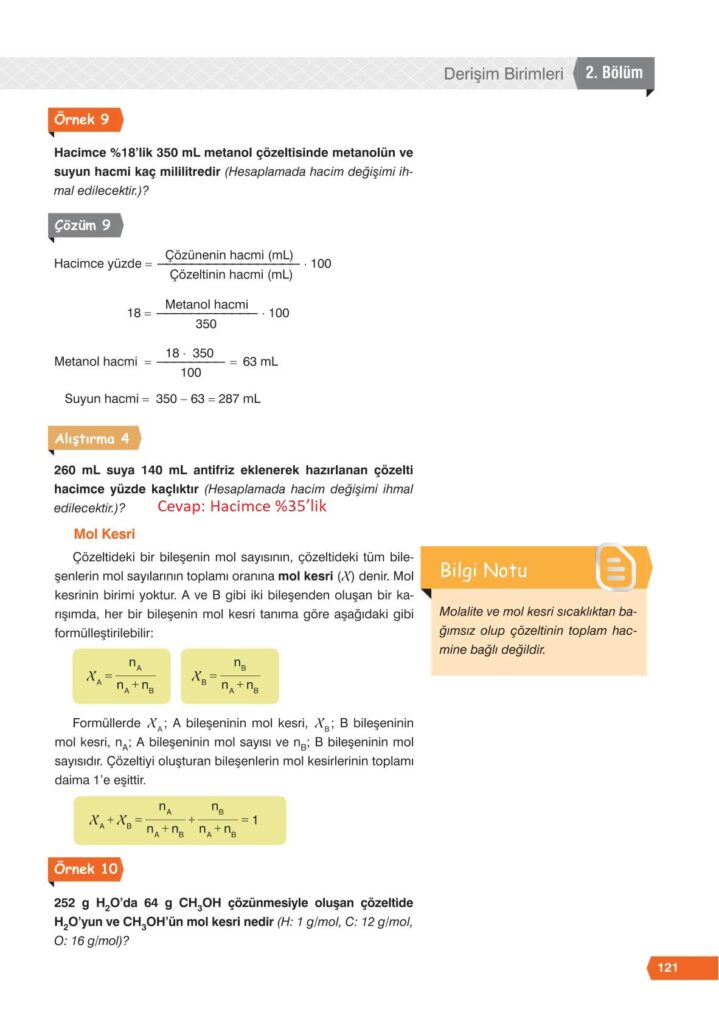 11. sınıf kimya ders kitabı sayfa 121 cevabı e-kare yayınları 