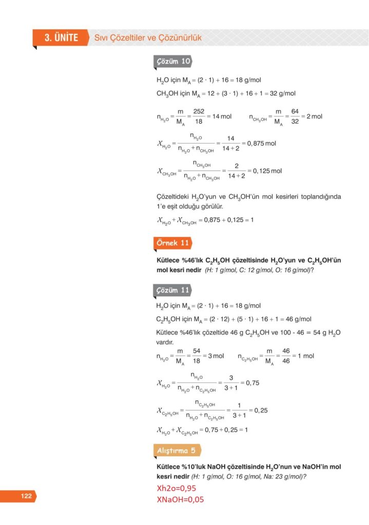 11. sınıf kimya ders kitabı sayfa 122 cevabı e-kare yayınları 