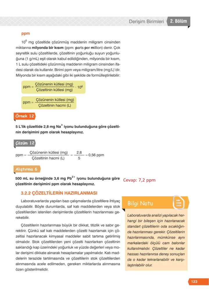 11. sınıf kimya ders kitabı sayfa 123 cevabı e-kare yayınları 