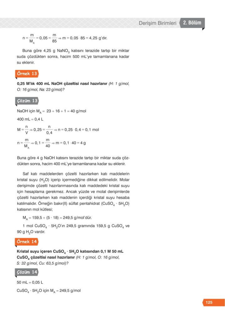 11. sınıf kimya ders kitabı sayfa 125 cevabı e-kare yayınları