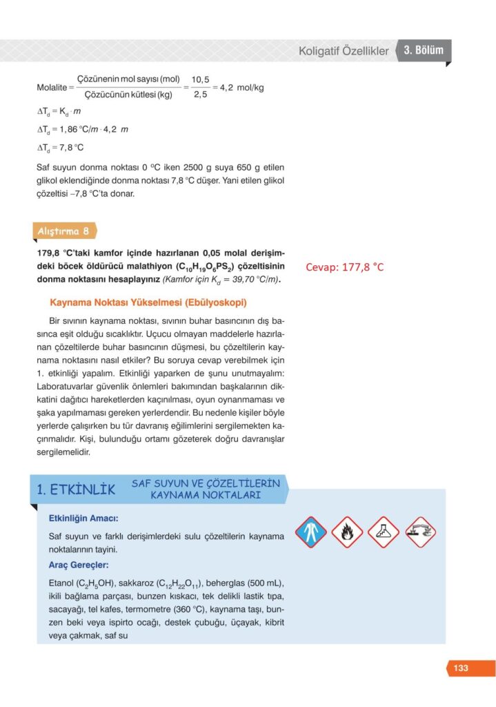 11. sınıf kimya ders kitabı sayfa 133 cevabı e-kare yayınları 