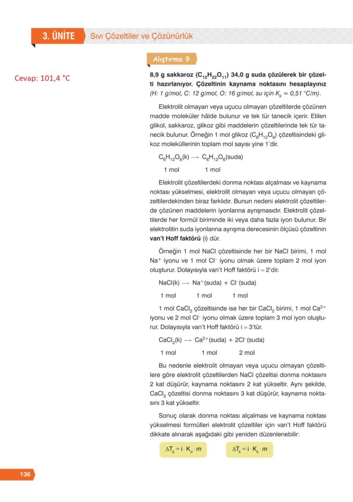 11. sınıf kimya ders kitabı sayfa 136 cevabı e-kare yayınları