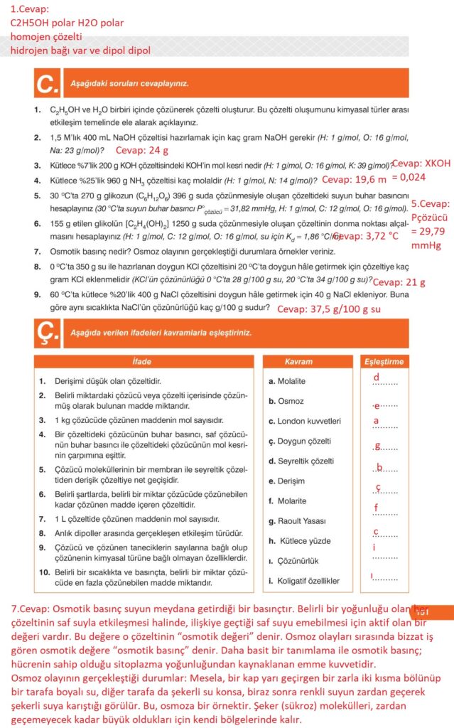11. sınıf kimya ders kitabı sayfa 151 cevabı e-kare yayınları