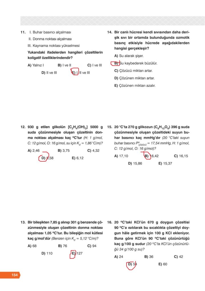 11. sınıf kimya ders kitabı sayfa 154 cevabı e-kare yayınları 