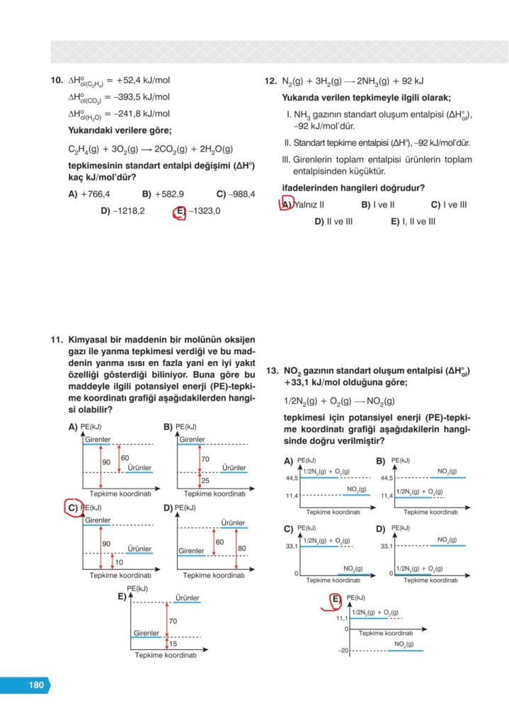 11. sınıf kimya ders kitabı sayfa 180 cevabı e-kare yayınları